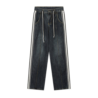 Dark Blue Striped High Waist Jeans Navy Blue PinkLimes Trending Streetwear