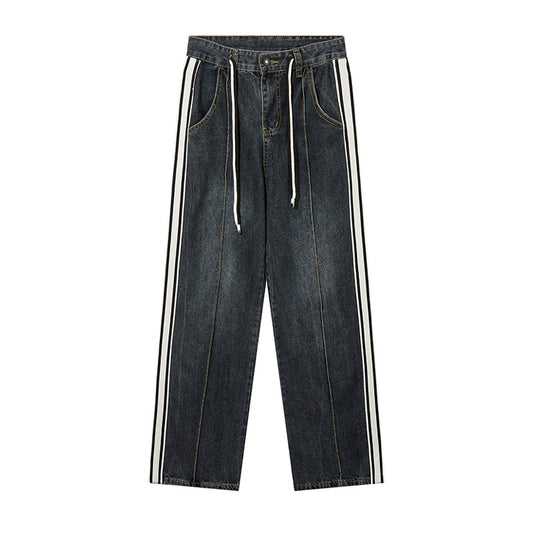 Dark Blue Striped High Waist Jeans Navy Blue PinkLimes Trending Streetwear