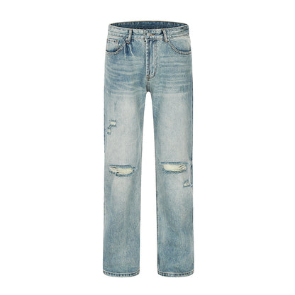 Straight-Leg Ripped Streetwear Jeans Blue PinkLimes Trending Streetwear