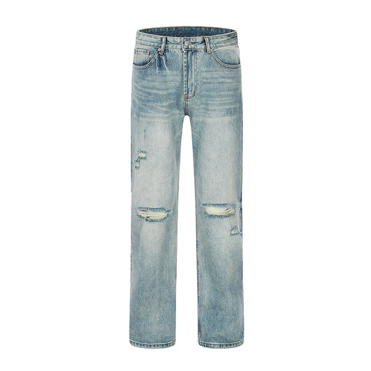 Straight-Leg Ripped Streetwear Jeans Blue PinkLimes Trending Streetwear