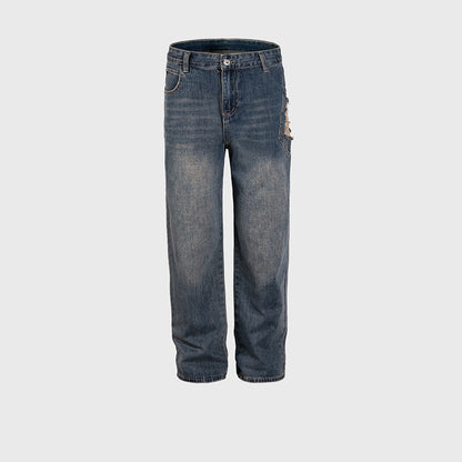 Urban Ripped Straight Jeans Navy Blue PinkLimes Trending Streetwear