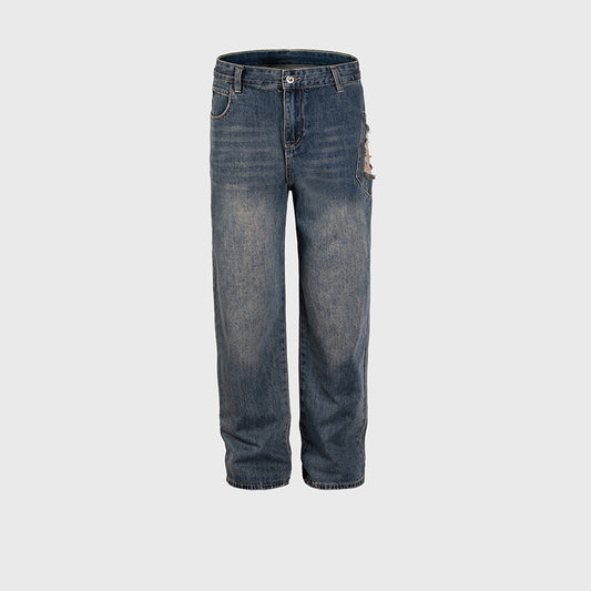 Urban Ripped Straight Jeans Navy Blue PinkLimes Trending Streetwear