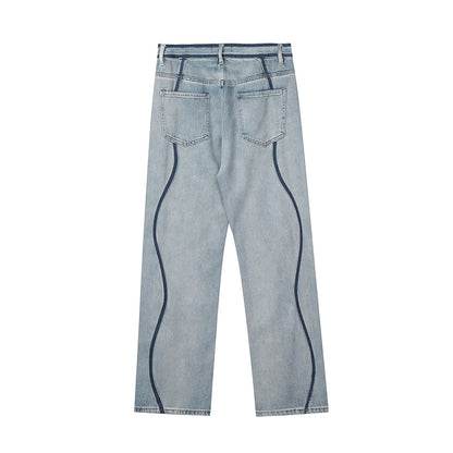 Striped Stitch Loose Streetwear Jeans PinkLimes Trending Streetwear
