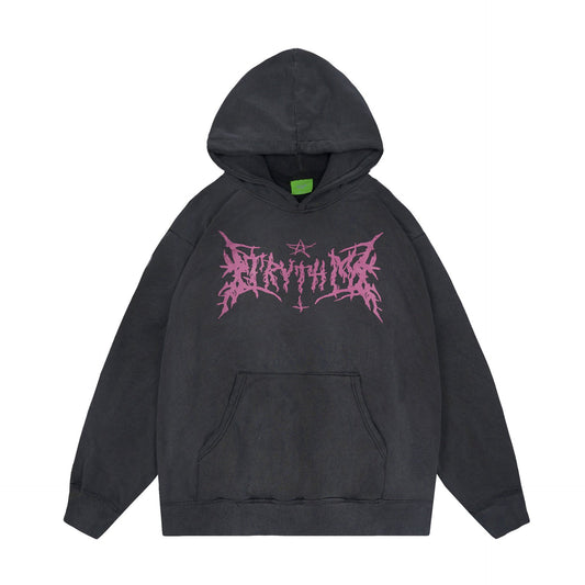 Gothic Print Hoodie Black Shirts & Tops PinkLimes Trending Streetwear