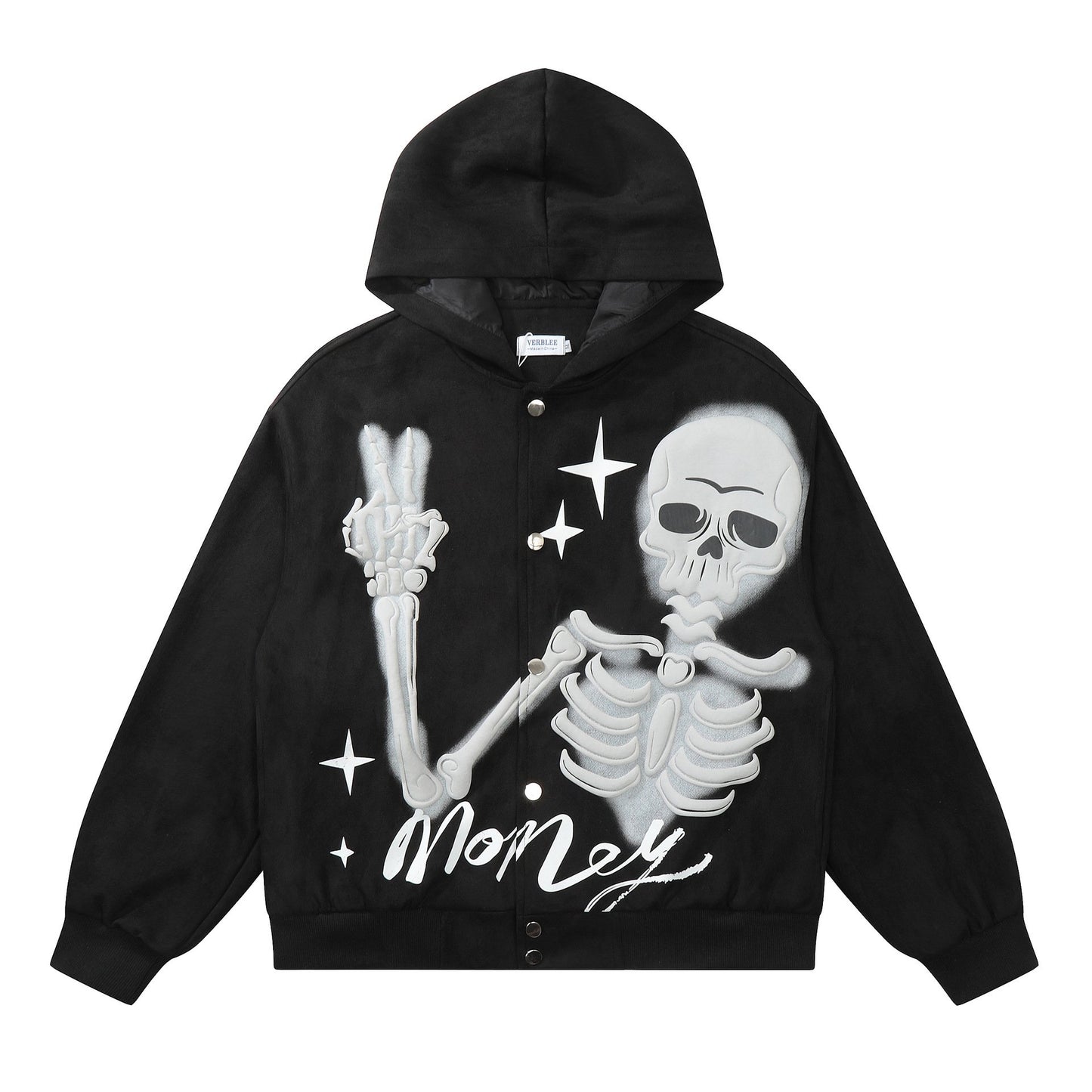Peace Skeleton Button-Up Hoodie Black Shirts & Tops PinkLimes Trending Streetwear
