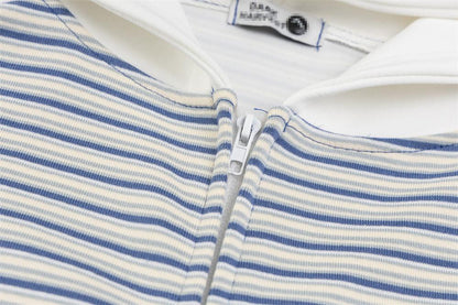 Striped Zip-Up Hoodie Shirts & Tops PinkLimes Trending Streetwear