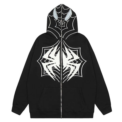 Spider Zip-Up Hoodie Black Shirts & Tops PinkLimes Trending Streetwear