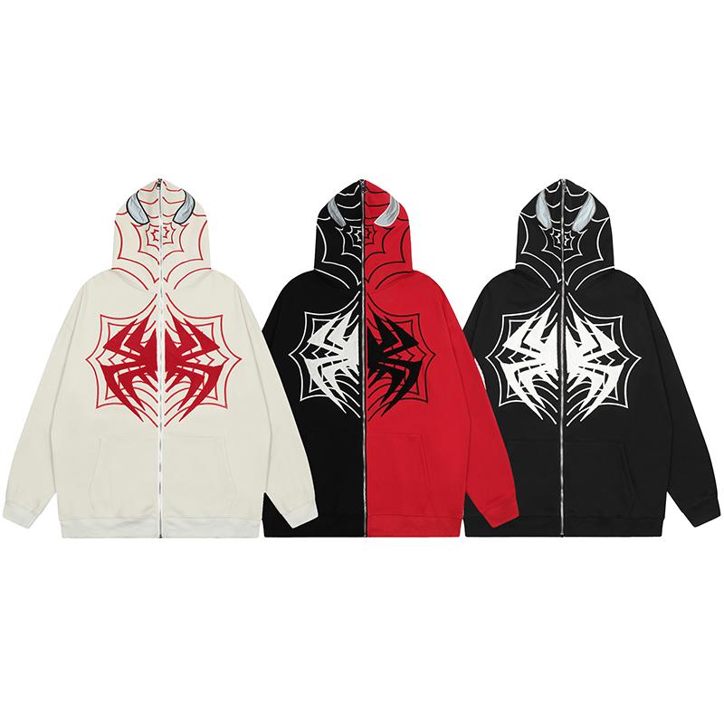 Spider Zip-Up Hoodie Shirts & Tops PinkLimes Trending Streetwear
