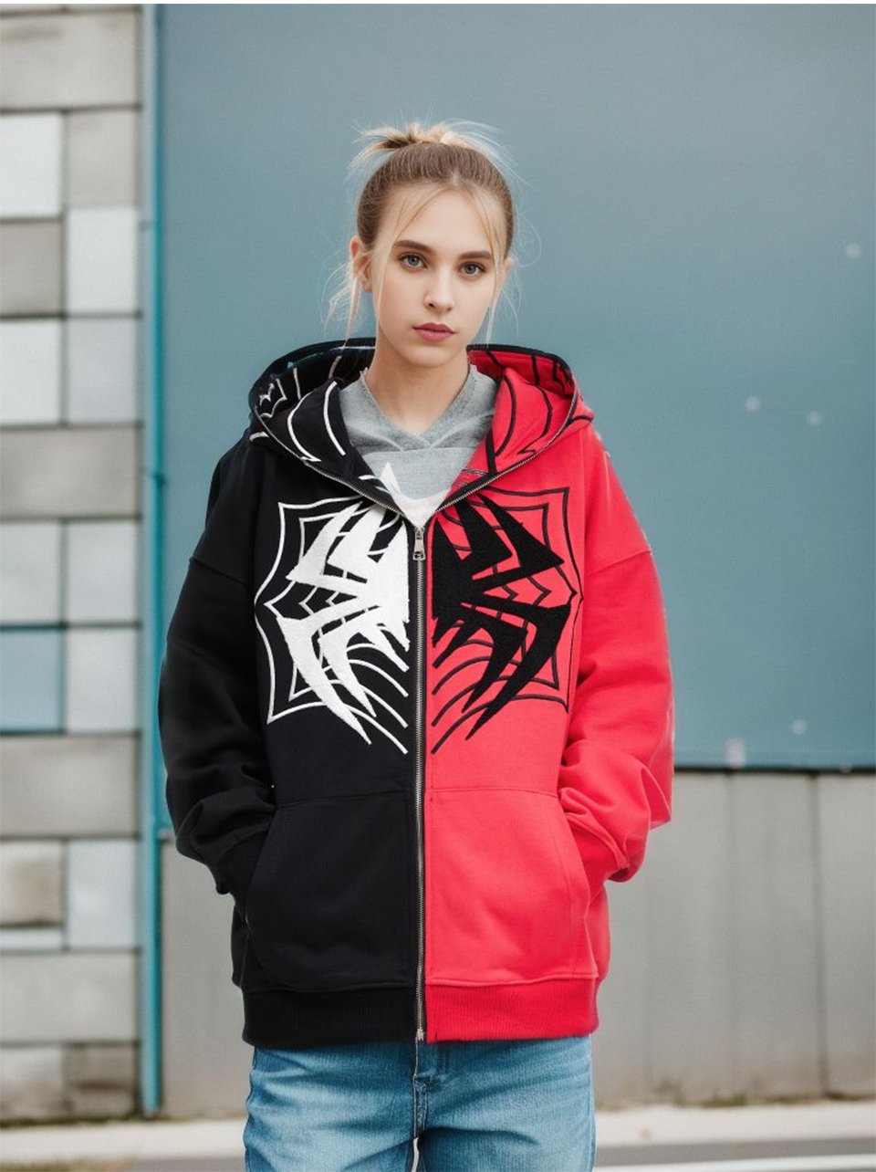 Spider Zip-Up Hoodie Shirts & Tops PinkLimes Trending Streetwear