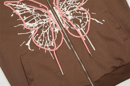 Butterfly Zip-Up Hoodie Shirts & Tops PinkLimes Trending Streetwear