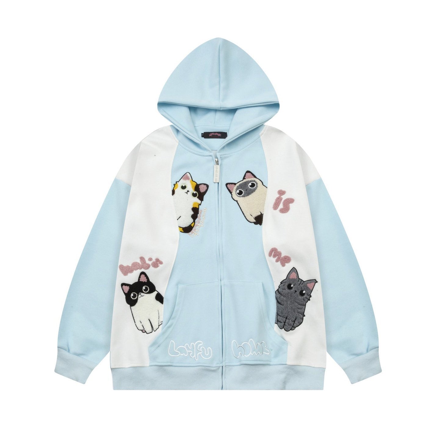 Layfu Home Patchwork Hoodie Light Blue Shirts & Tops PinkLimes Trending Streetwear
