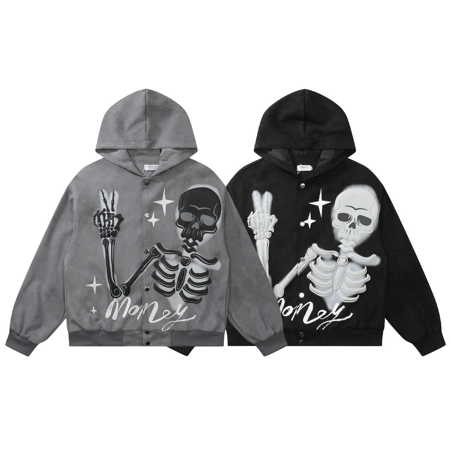 Peace Skeleton Button-Up Hoodie Shirts & Tops PinkLimes Trending Streetwear