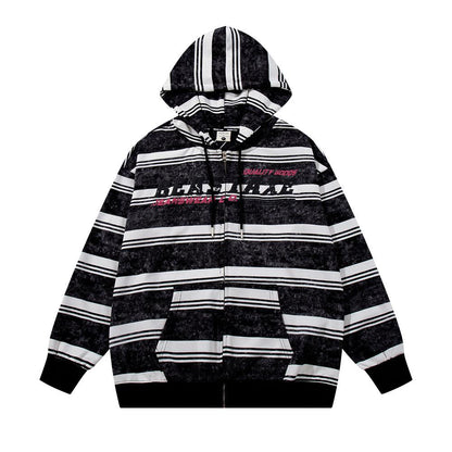 Beastaxe Striped Hoodie Black Shirts & Tops PinkLimes Trending Streetwear