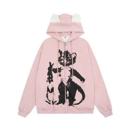 Boss Cat Zip-Up Hoodie Pink Shirts & Tops PinkLimes Trending Streetwear