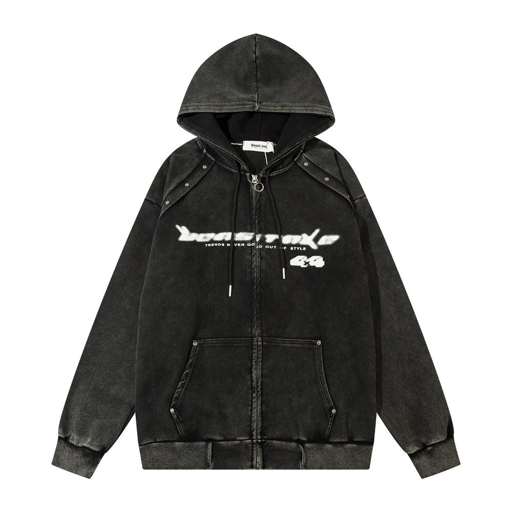 y2k Washed Zip-Up Hoodie Black Shirts & Tops PinkLimes Trending Streetwear