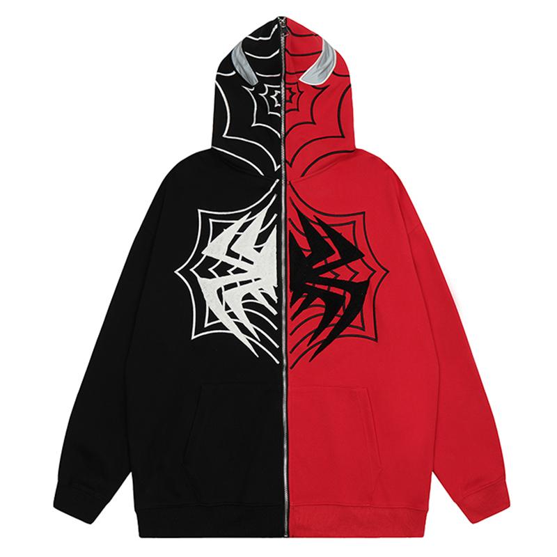 Spider Zip-Up Hoodie Red Shirts & Tops PinkLimes Trending Streetwear
