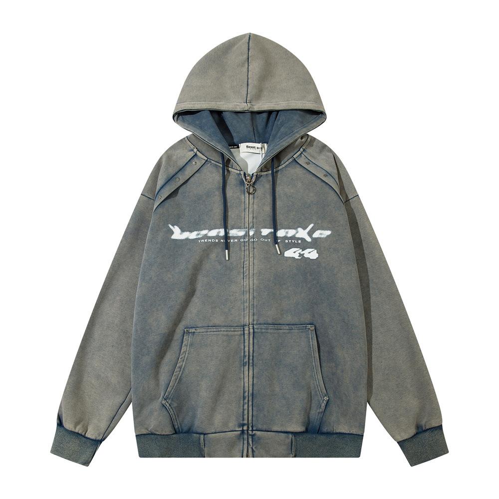 y2k Washed Zip-Up Hoodie Light Blue Shirts & Tops PinkLimes Trending Streetwear