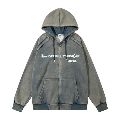 y2k Washed Zip-Up Hoodie Light Blue Shirts & Tops PinkLimes Trending Streetwear