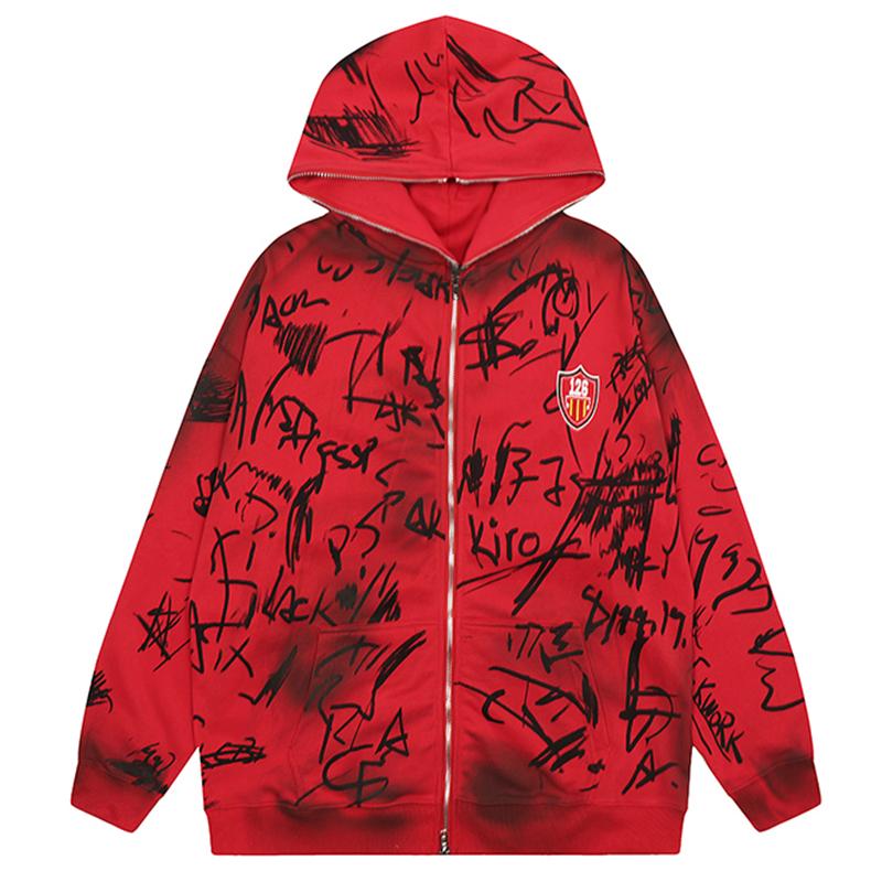 126 Zip-Up Hoodie Red Shirts & Tops PinkLimes Trending Streetwear