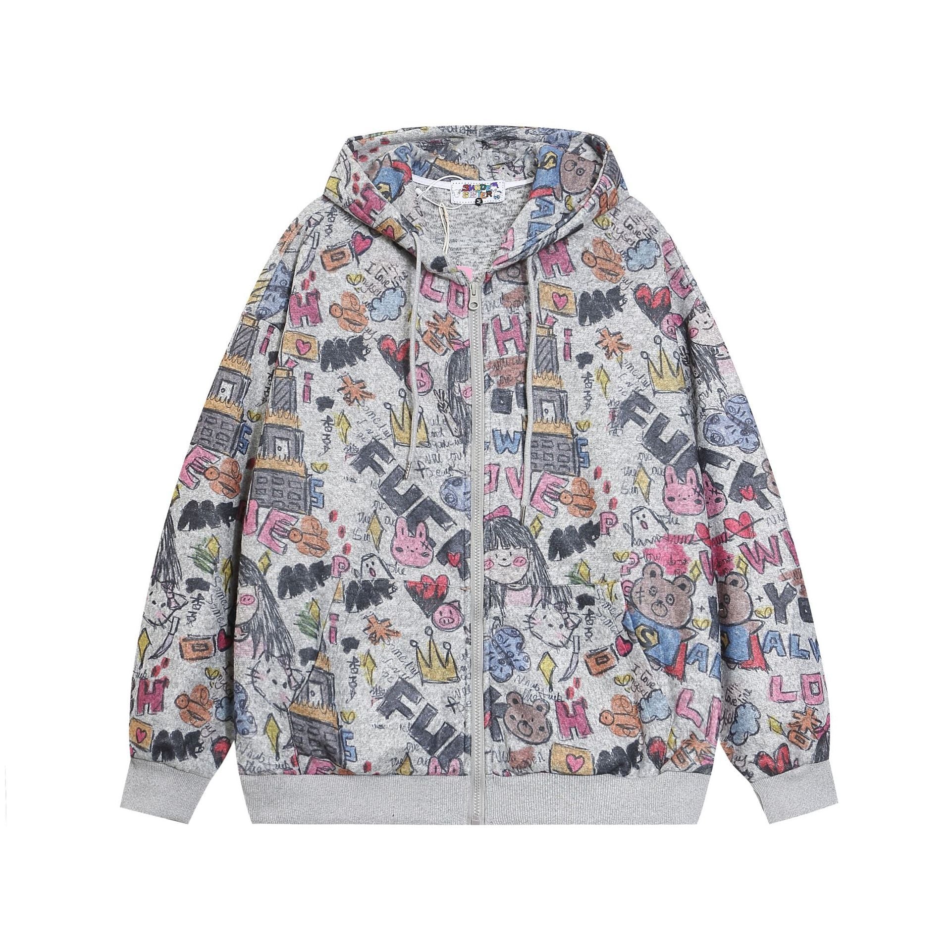 Graffiti Hoodie Gray Shirts & Tops PinkLimes Trending Streetwear