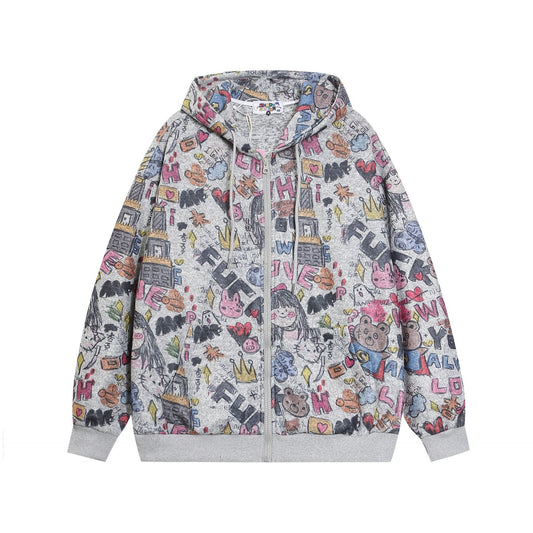 Graffiti Hoodie Gray Shirts & Tops PinkLimes Trending Streetwear