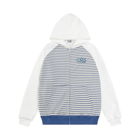Striped Zip-Up Hoodie White Shirts & Tops PinkLimes Trending Streetwear