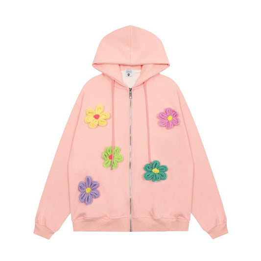 Flower Hoodie Pink Shirts & Tops PinkLimes Trending Streetwear