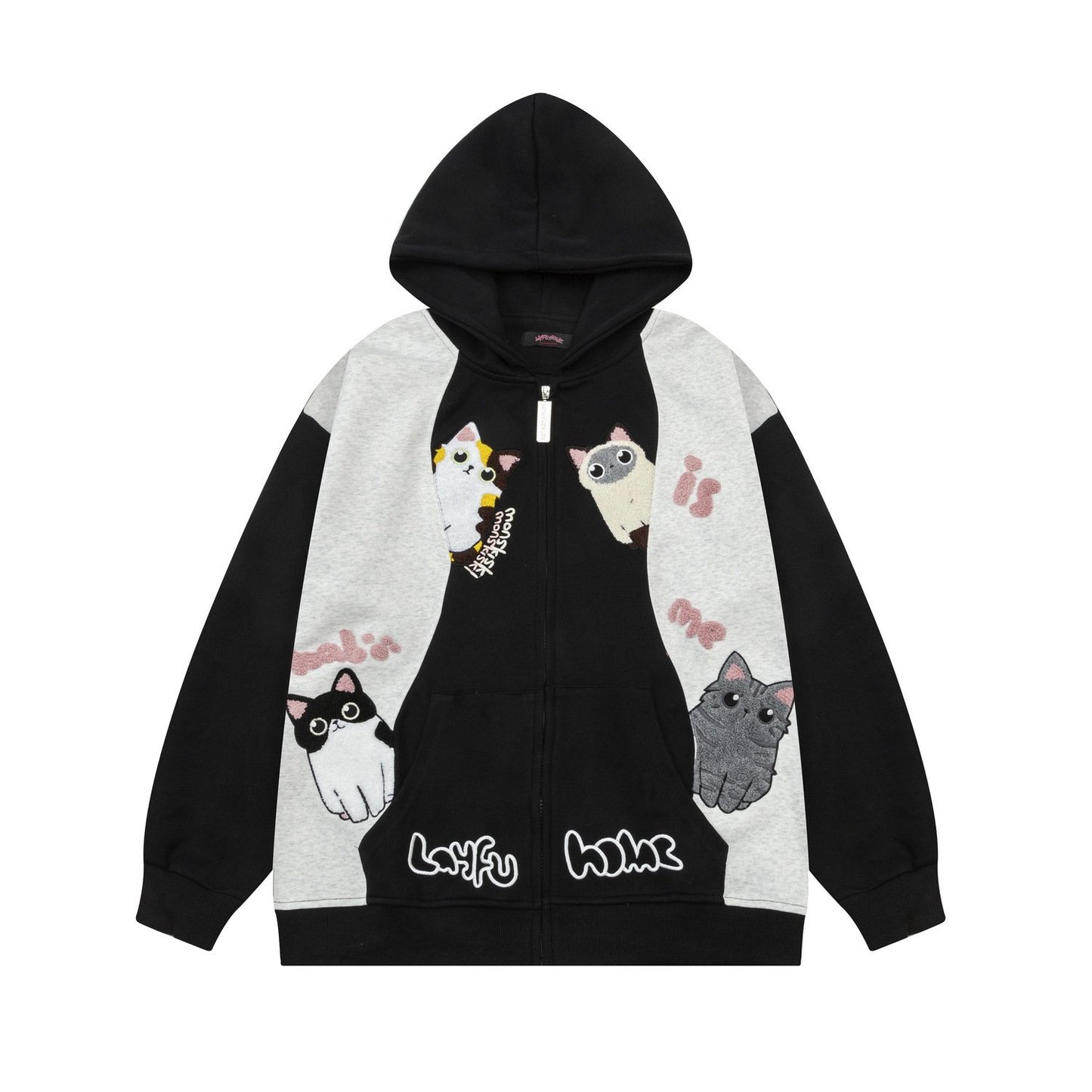 Layfu Home Patchwork Hoodie Black Shirts & Tops PinkLimes Trending Streetwear