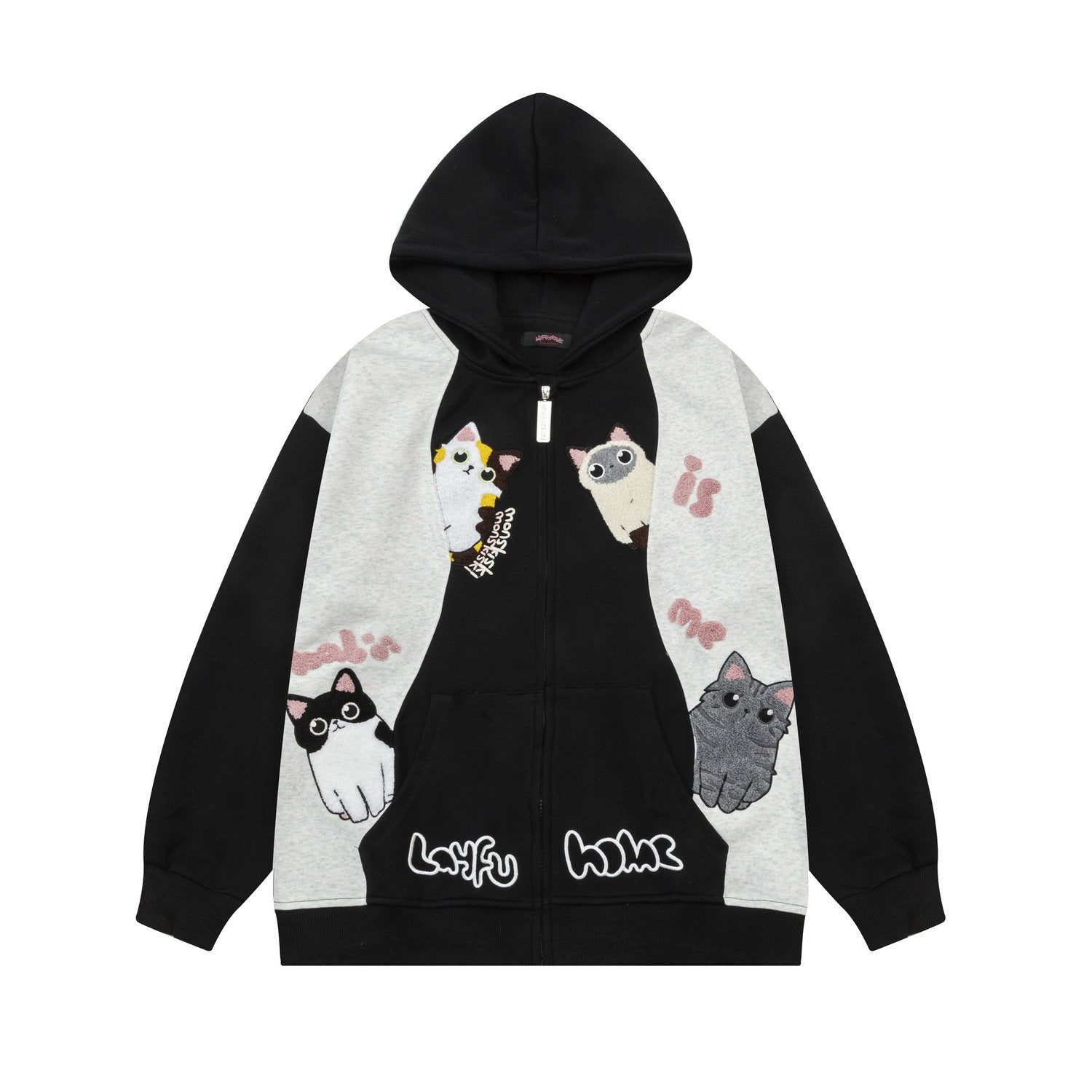 Layfu Home Patchwork Hoodie Black Shirts & Tops PinkLimes Trending Streetwear