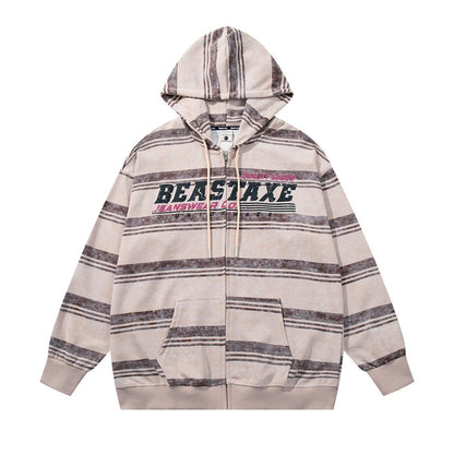 Beastaxe Striped Hoodie Beige Shirts & Tops PinkLimes Trending Streetwear