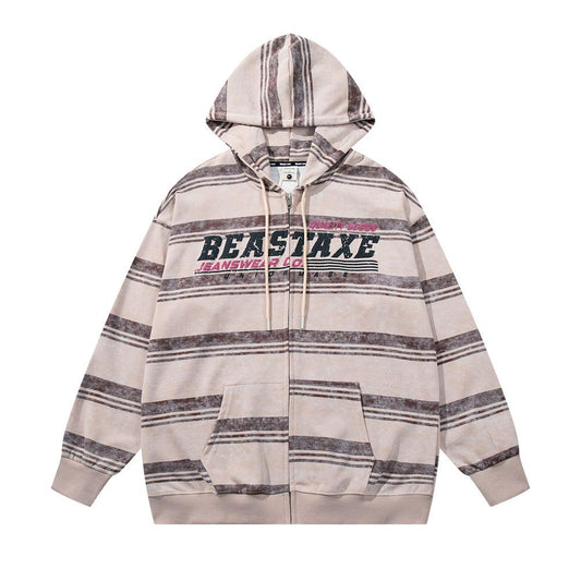 Beastaxe Striped Hoodie Beige Shirts & Tops PinkLimes Trending Streetwear