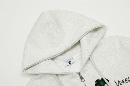 Embroidered Cartoon Zip-Up Hoodie Shirts & Tops PinkLimes Trending Streetwear